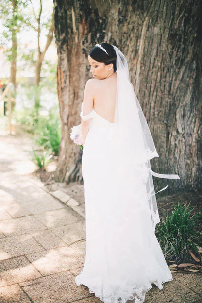 Off-the-Shoulder Empire Pleated White Sweetheart Backless Chiffon Beach Wedding Dress