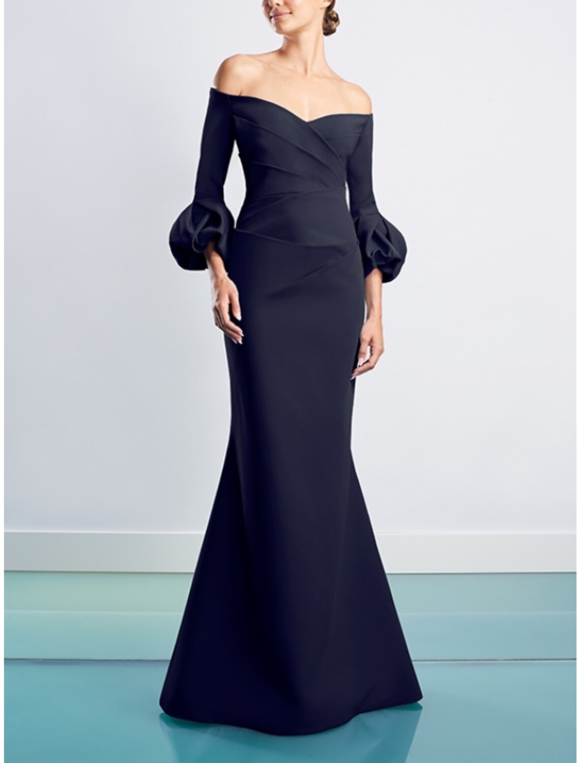 Sheath / Column Evening Gown Elegant Dress Fall Floor Length 3/4 Length Sleeve Off Shoulder Fall Wedding Reception Stretch Fabric with Ruched