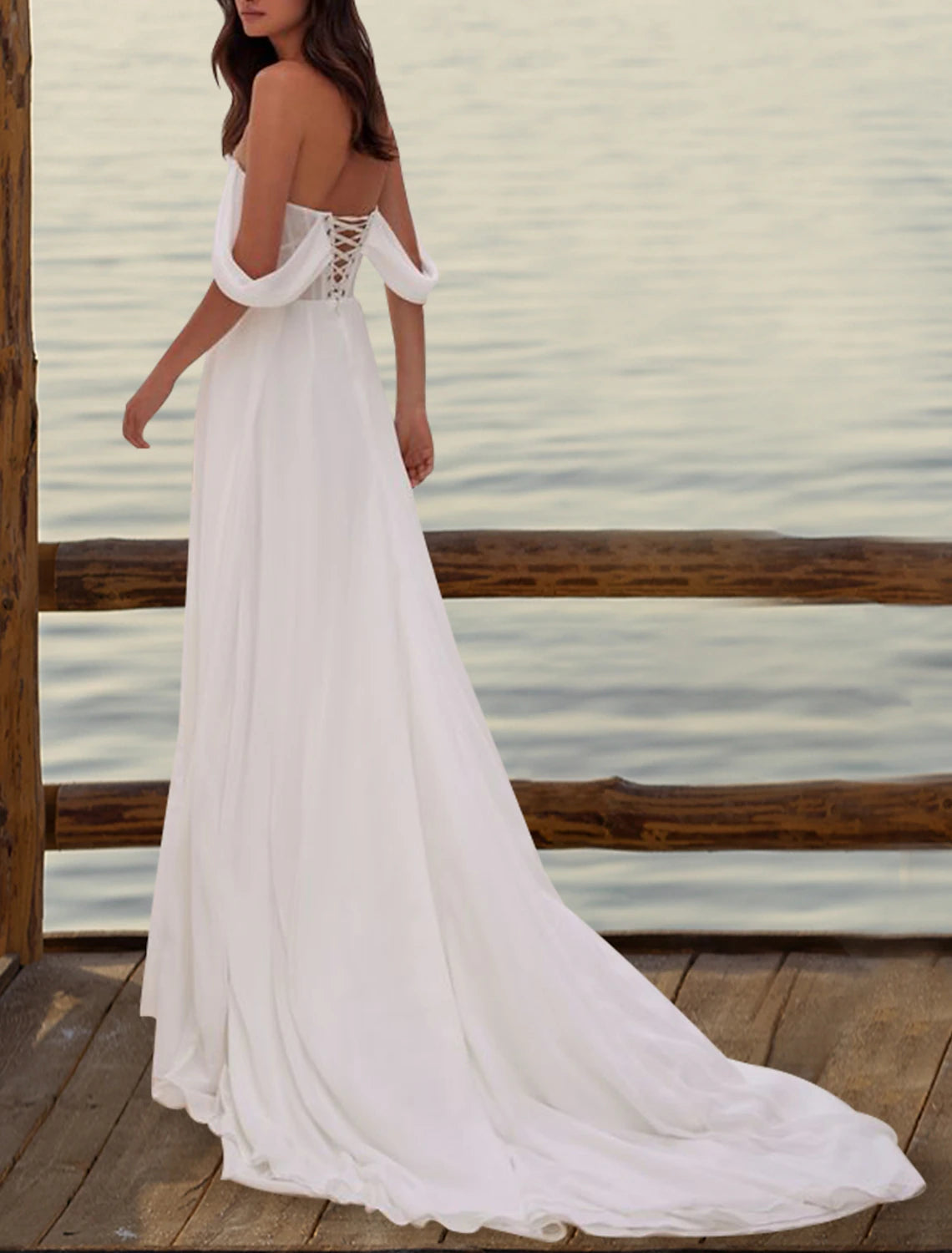 Hall Formal Wedding Dresses Sheath / Column Off Shoulder Short Sleeve Court Train Organza Bridal Gowns With Pleats Ruched