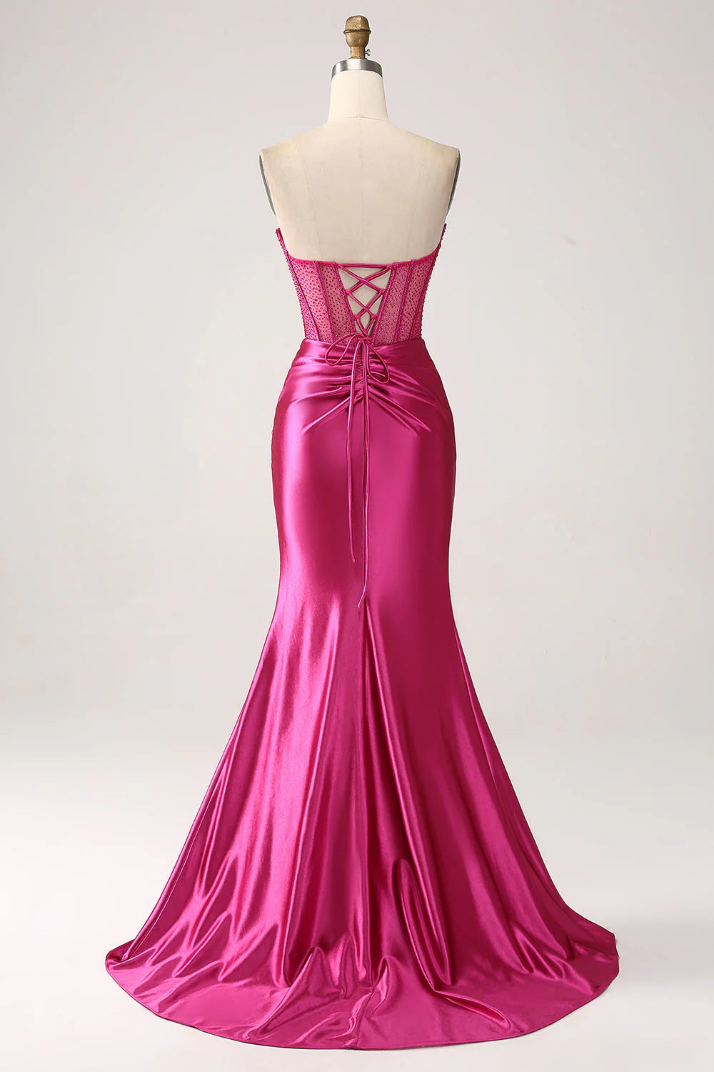 Purple red fishtail sweetheart pleated long slit tight fitting corset satin prom dress