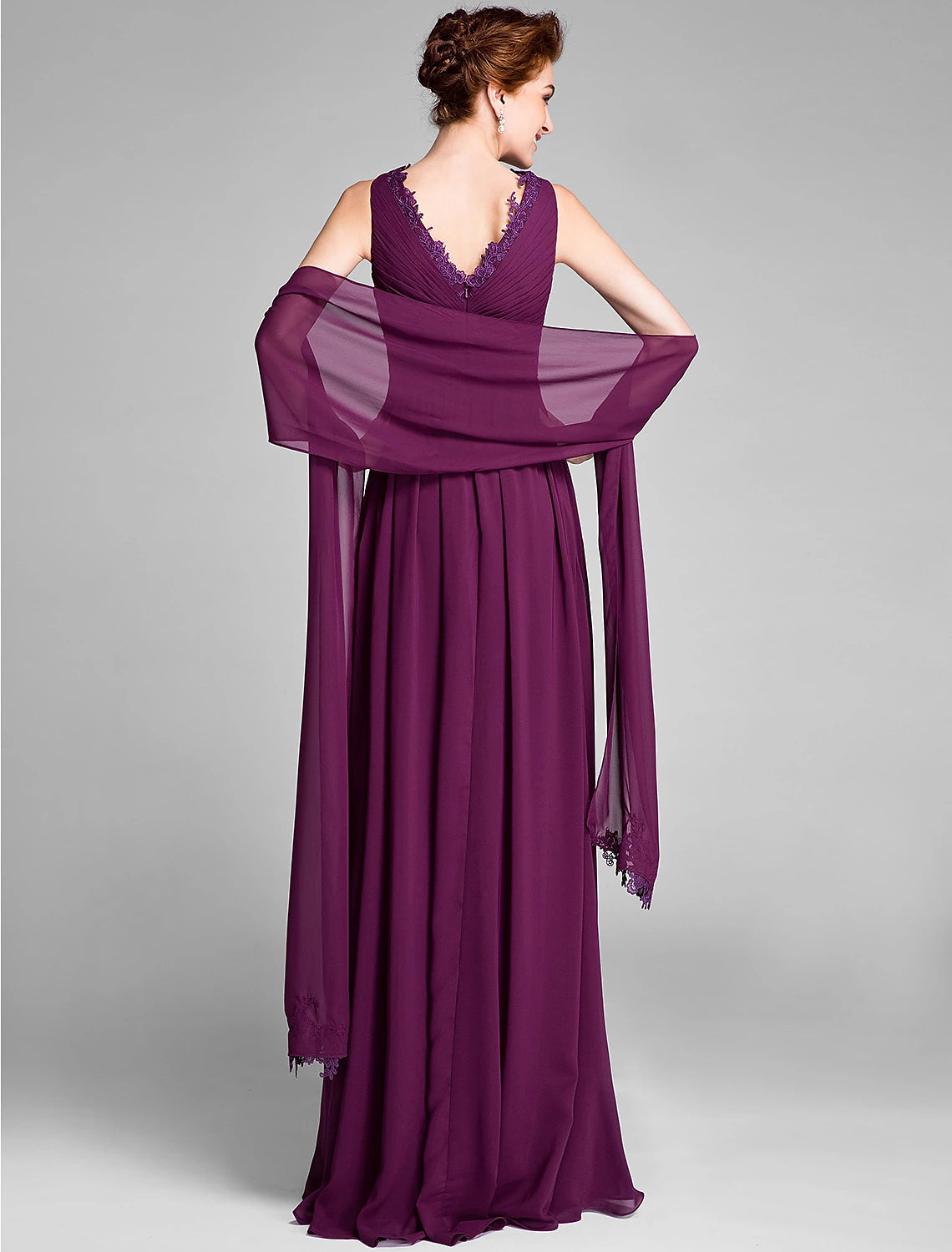 Sheath / Column Mother of the Bride Dress Wrap Included V Neck Floor Length Chiffon Sleeveless with Sash / Ribbon Criss Cross