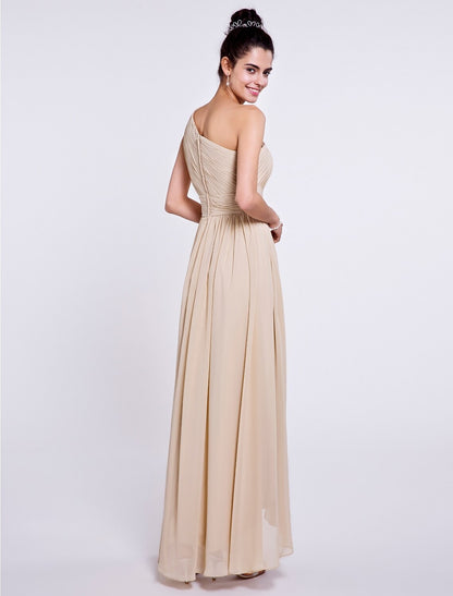 A-Line / Ball Gown One Shoulder Asymmetrical Chiffon Bridesmaid Dress with Sash / Ribbon / Side Draping
