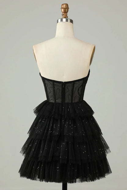 Black A Line strapless backless corset Cocktail Dresses
