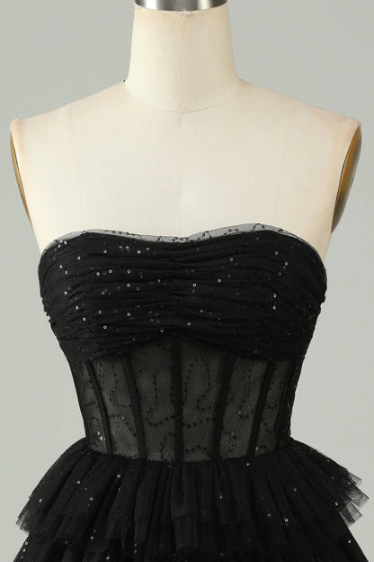 Black A Line strapless backless corset Cocktail Dresses
