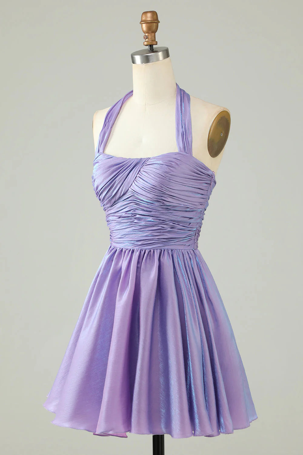 Purple hanging neck backless sleeveless A-line Cocktail Dresses