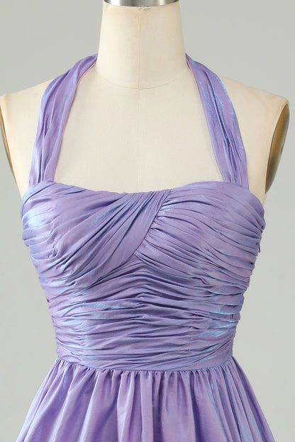 Purple hanging neck backless sleeveless A-line Cocktail Dresses