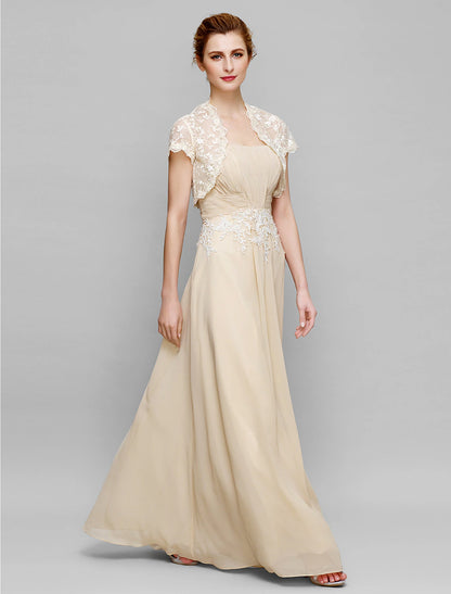 Sheath / Column Mother of the Bride Dress Lace Up Strapless Ankle Length Chiffon Lace Short Sleeve No with Lace Ruched Draping