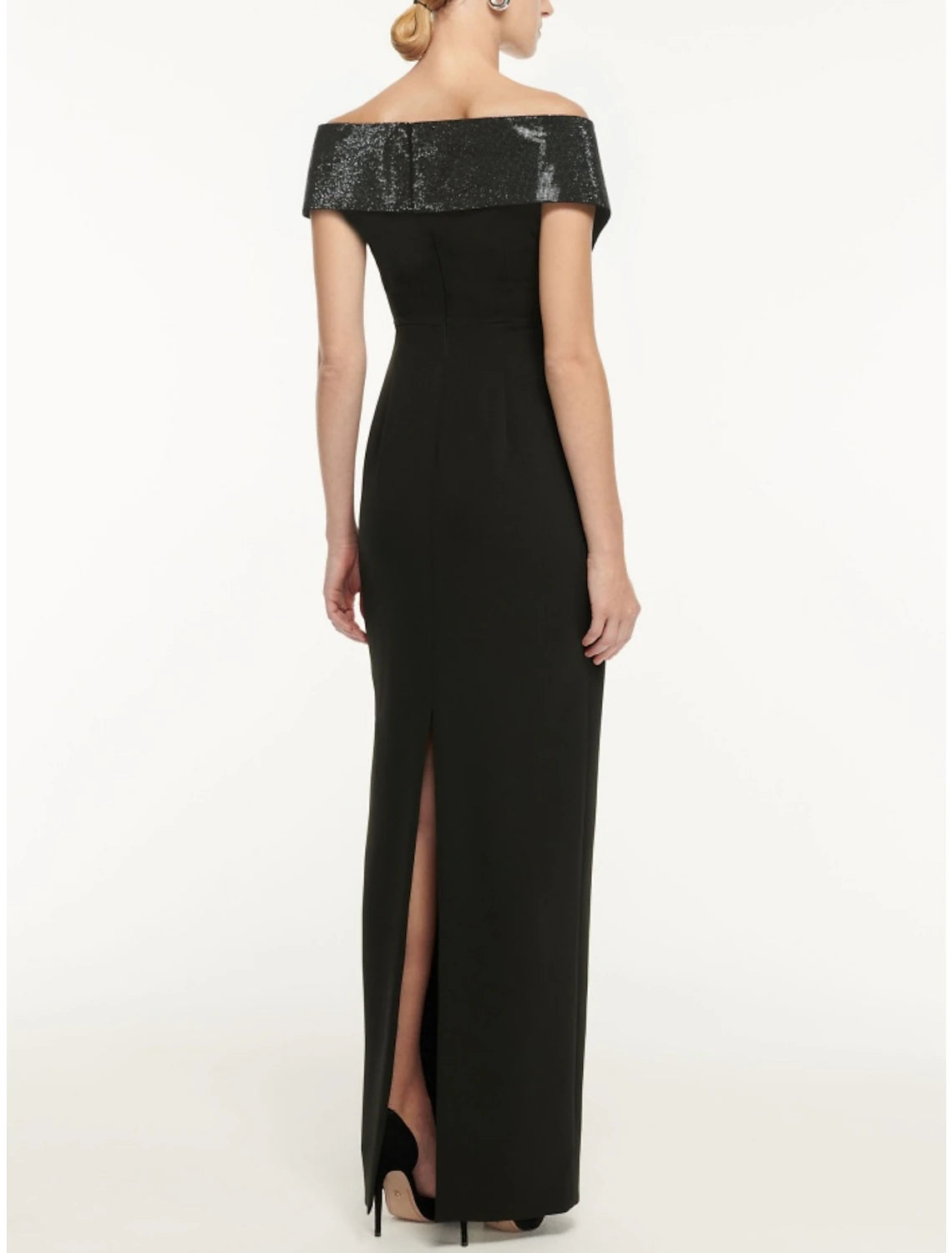 Sheath / Column Evening Gown Elegant Dress Formal Ankle Length Black Dress Short Sleeve Off Shoulder Imitation Silk with Slit