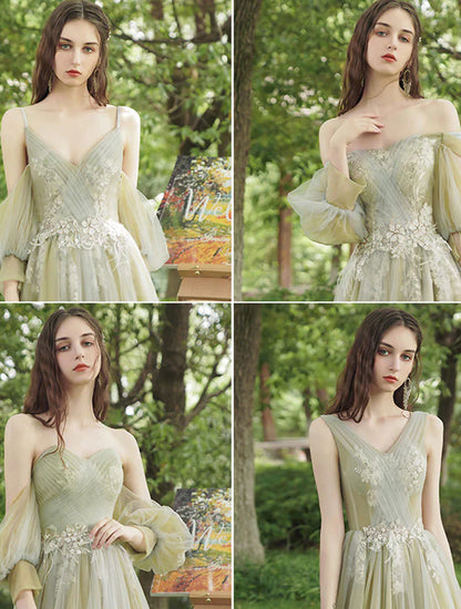 Light Green Fairy Prom Dress Green Color, Green Tulle Long Wedding Party Dress