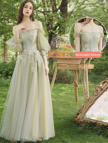Light Green Fairy Prom Dress Green Color, Green Tulle Long Wedding Party Dress