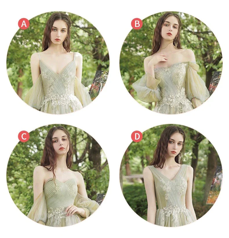 Light Green Fairy Prom Dress Green Color, Green Tulle Long Wedding Party Dress