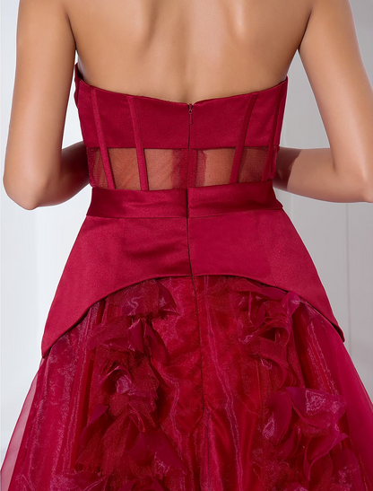 Ball Gown Celebrity Style Dress Holiday Floor Length Sleeveless Strapless Satin with Sash / Ribbon Flower