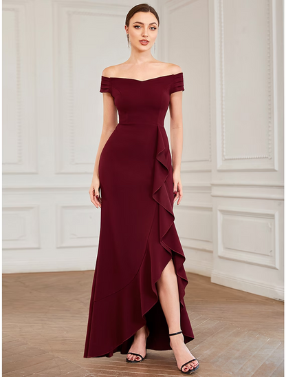 A-Line Party Dresses Minimalist Dress Wedding Guest Asymmetrical Sleeveless Off Shoulder Polyester with Ruffles