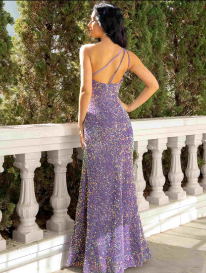 Prom Dresses Sparkle Shine Dress Party Wear Floor Length Sleeveless One Shoulder Sequined with Sequi