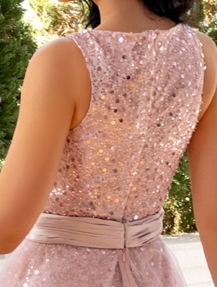 Sheath / Column Cocktail Dresses Sparkle & Shine Prom Dress Wedding Party Tea Length Sleeveless V Neck Detachable Tulle with Glitter Sequin