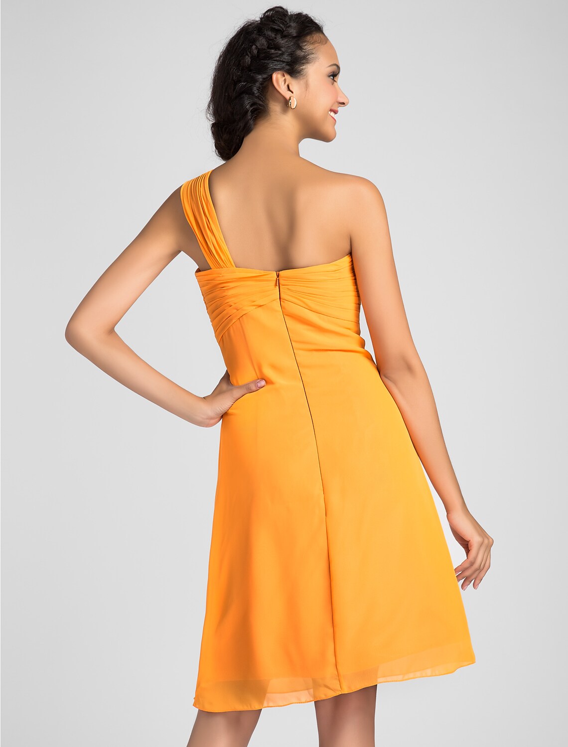 A-line One Shoulder Ruched Chiffon Knee Length Bridesmaid Dress