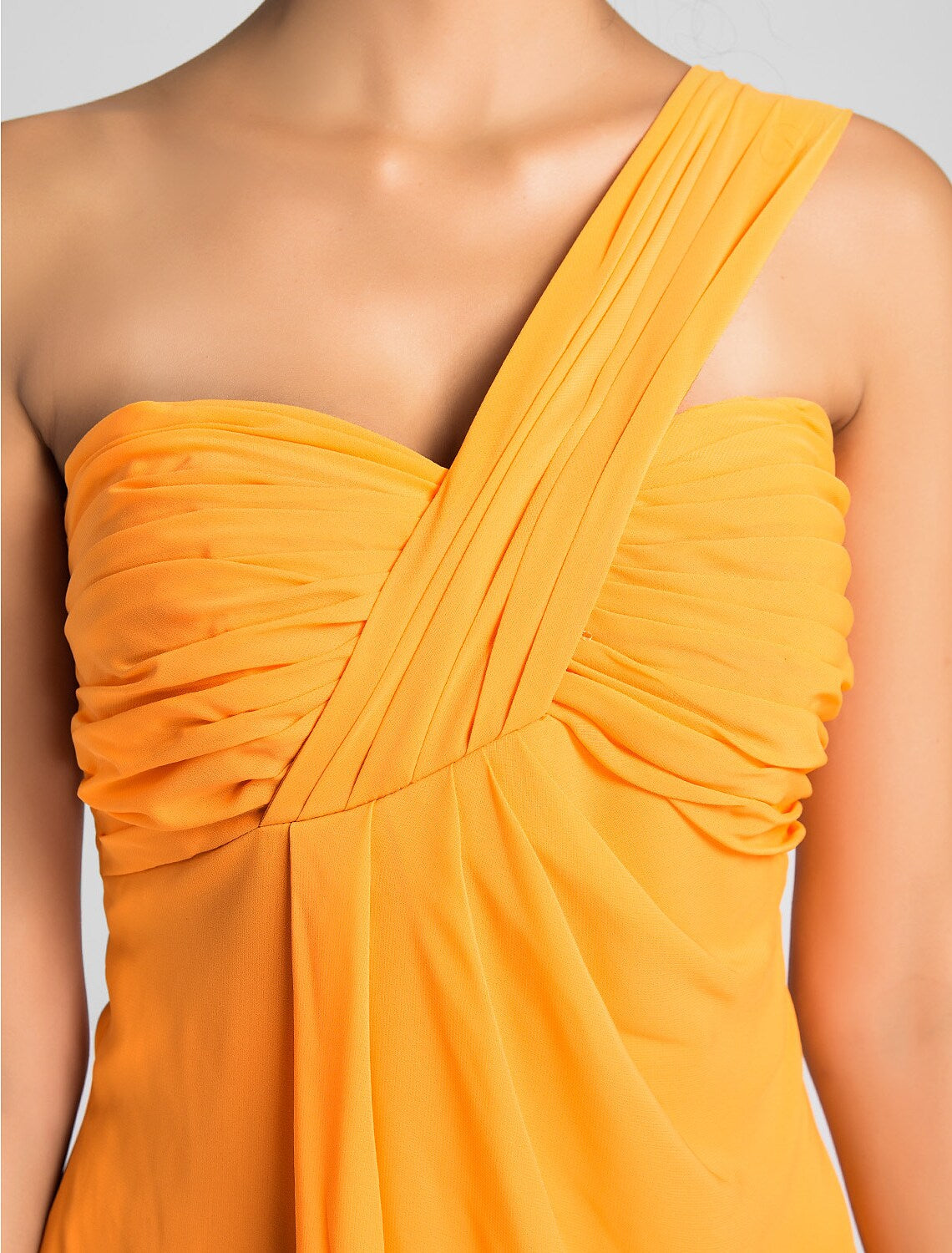 A-line One Shoulder Ruched Chiffon Knee Length Bridesmaid Dress