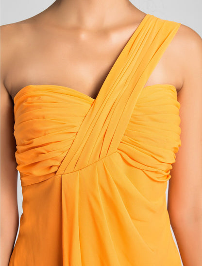 A-line One Shoulder Ruched Chiffon Knee Length Bridesmaid Dress