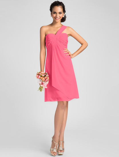 A-line One Shoulder Ruched Chiffon Knee Length Bridesmaid Dress