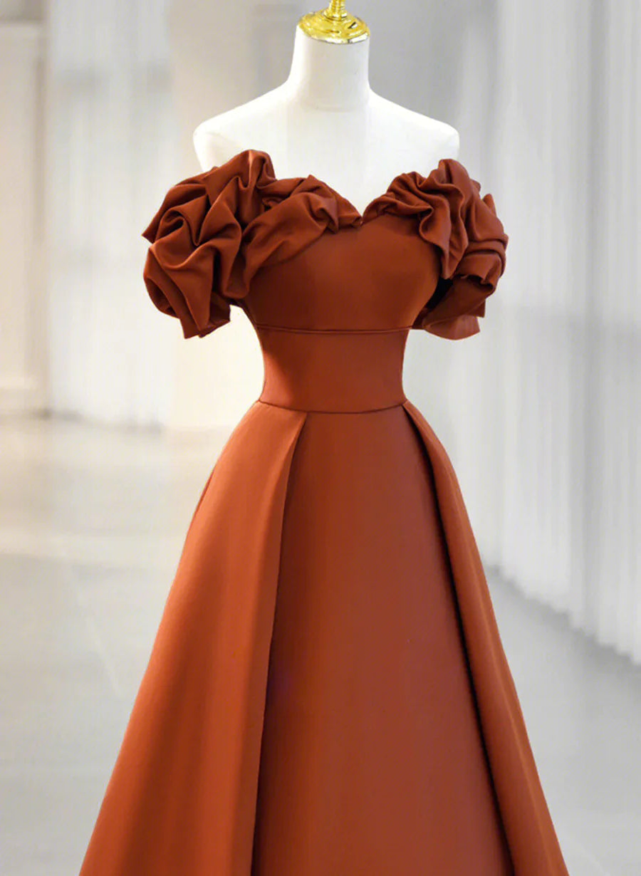 A-line Satin Off Shoulder Sweetheart Long Prom Dress, Satin Floor Length Party Dress