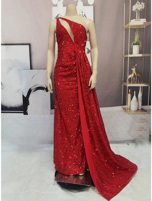 Red Sparkle Shine High Split Prom Formal Evening Dress 