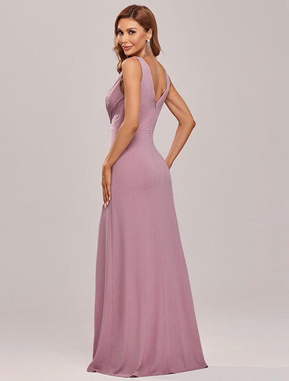 A-Line Elegant Formal Evening Dress V Neck Sleeveless Floor Length Blend with Draping