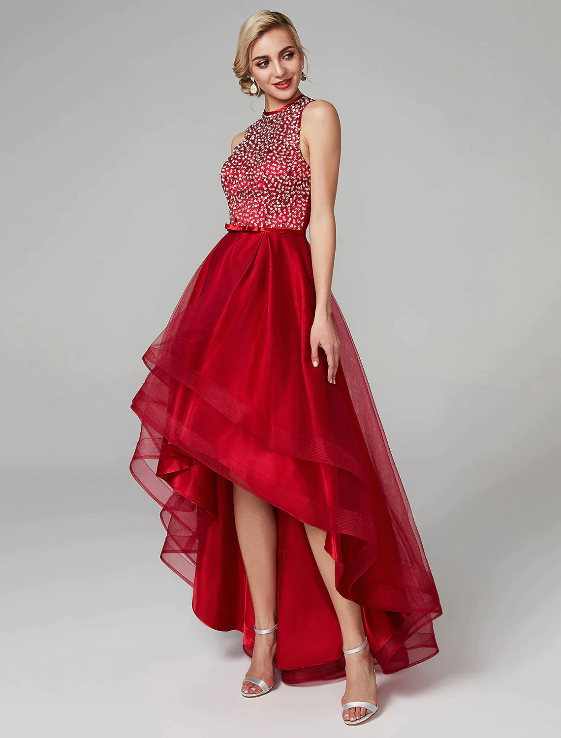 A-Line Cocktail Dresses Wedding Asymmetrical Sleeveless Neck Satin wit