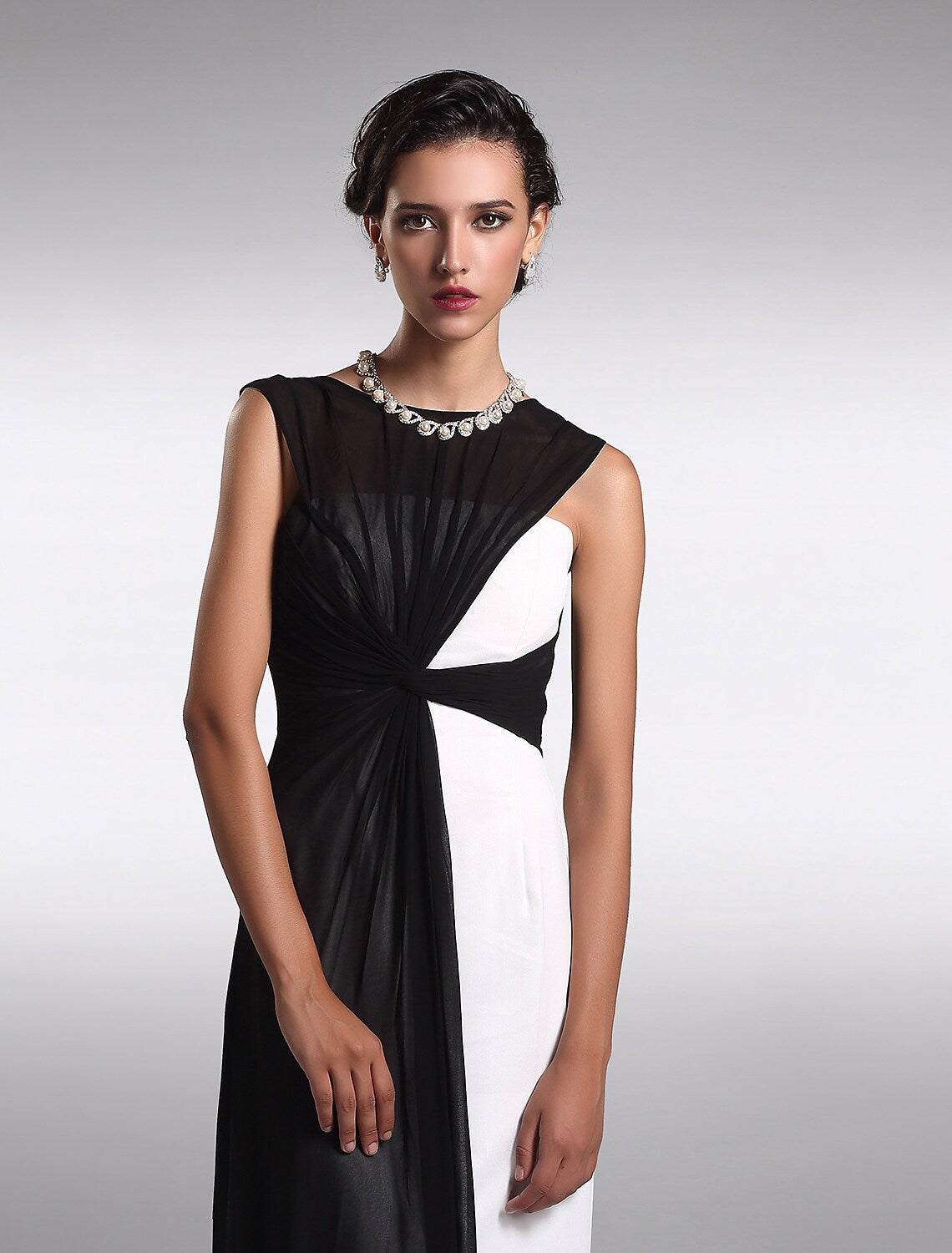 Little Black Dress Dress Wedding Guest Floor Length Sleeveless V Back with Ruched