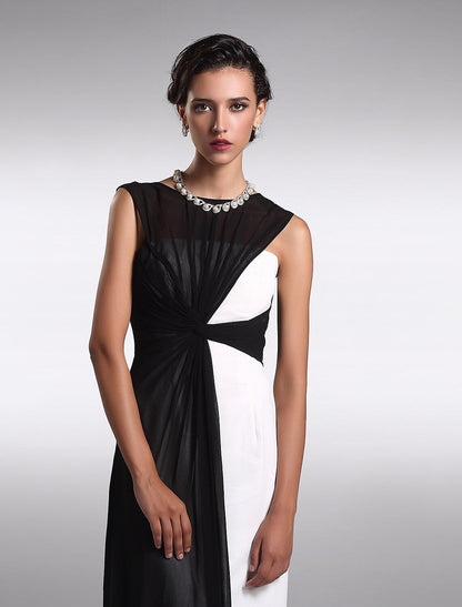 Little Black Dress Dress Wedding Guest Floor Length Sleeveless V Back with Ruched