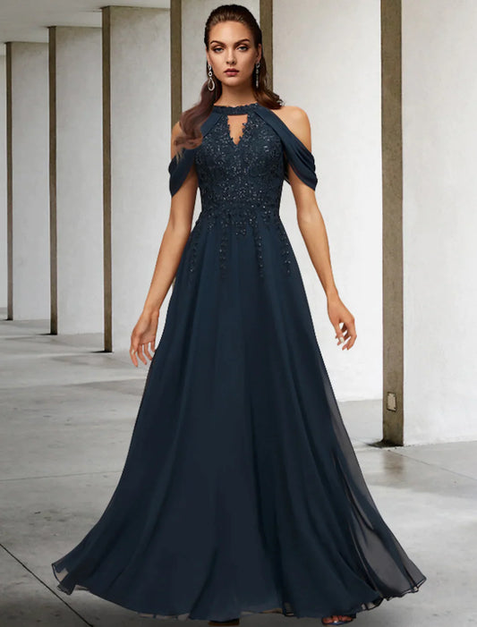 A-Line Mother of the Bride Dress Plus Size Elegant Floor Length Lace Tulle Sequined Sleeveless with Appliques