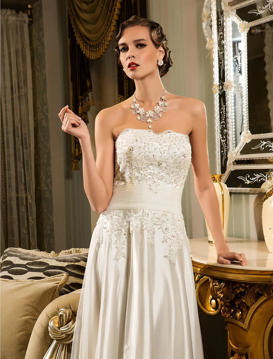 Open Back Little White Dresses A-Line Strapless Strapless Beaded Lace Button