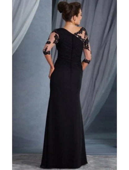 Evening Gown Elegant Dress Wedding Guest Floor Length Half Sleeve  Lace Appliques