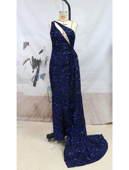 Blue Sparkle Shine High Split Prom Formal Evening Dress 