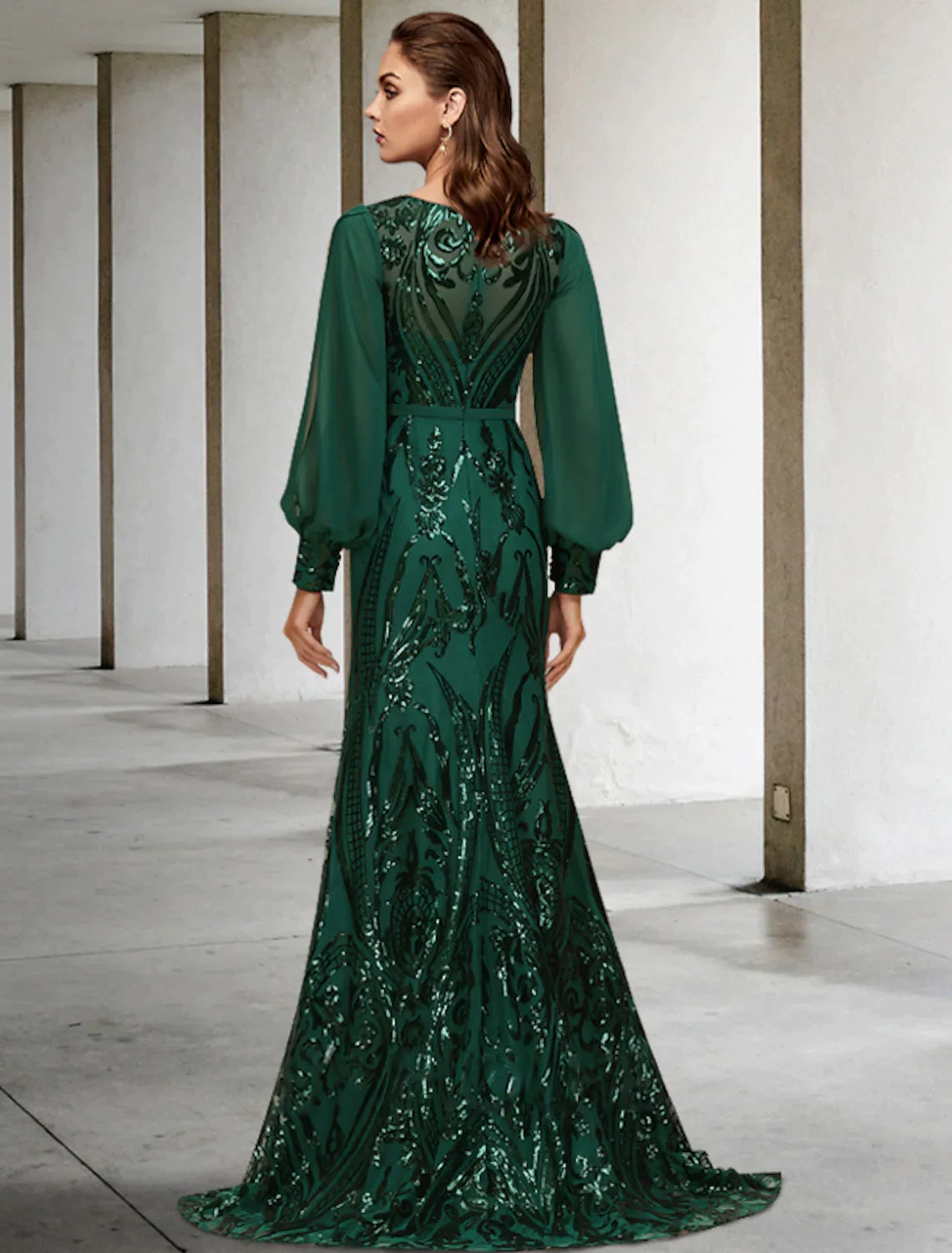 Mother of the Bride Dress Wedding Elegant Chiffon Sequined Long Sleeve with Appliques
