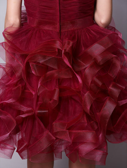Cocktail Party Dress Strapless Sleeveless Short Mini Tulle with Ruched Tier