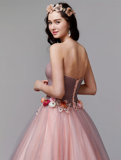 Ball Gown Formal Evening Dress Strapless Sleeveless Floor Length Tulle with Pleats