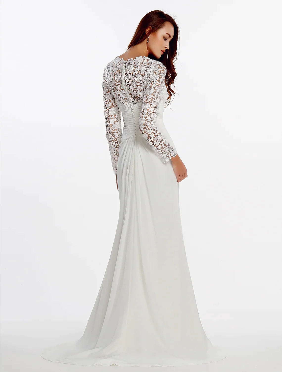 Beach Wedding Dresses Chapel A-Line Long Sleeve Satin With Lace