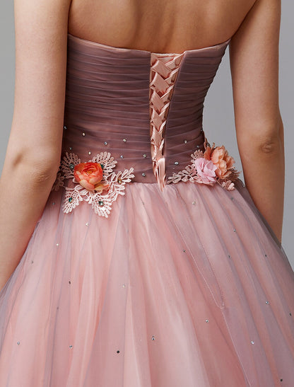 Ball Gown Formal Evening Dress Strapless Sleeveless Floor Length Tulle with Pleats