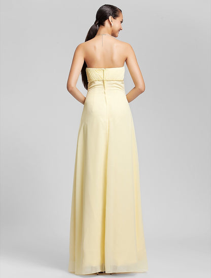 Bridesmaid Dress Strapless Sleeveless Elegant Floor Length Chiffon with Bow