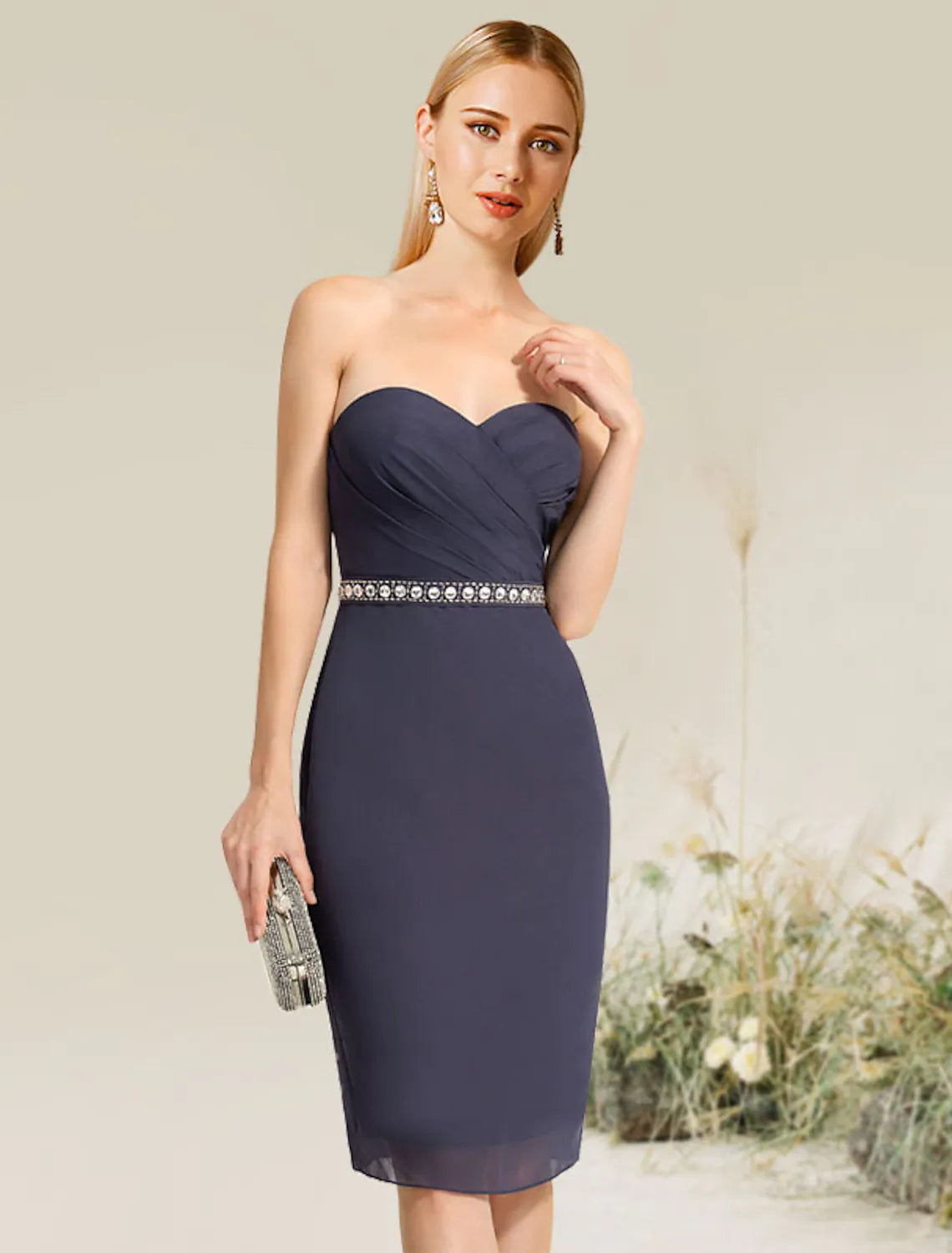 Sheath / Column Cocktail Dresses Convertible Dress Wedding Guest Knee
