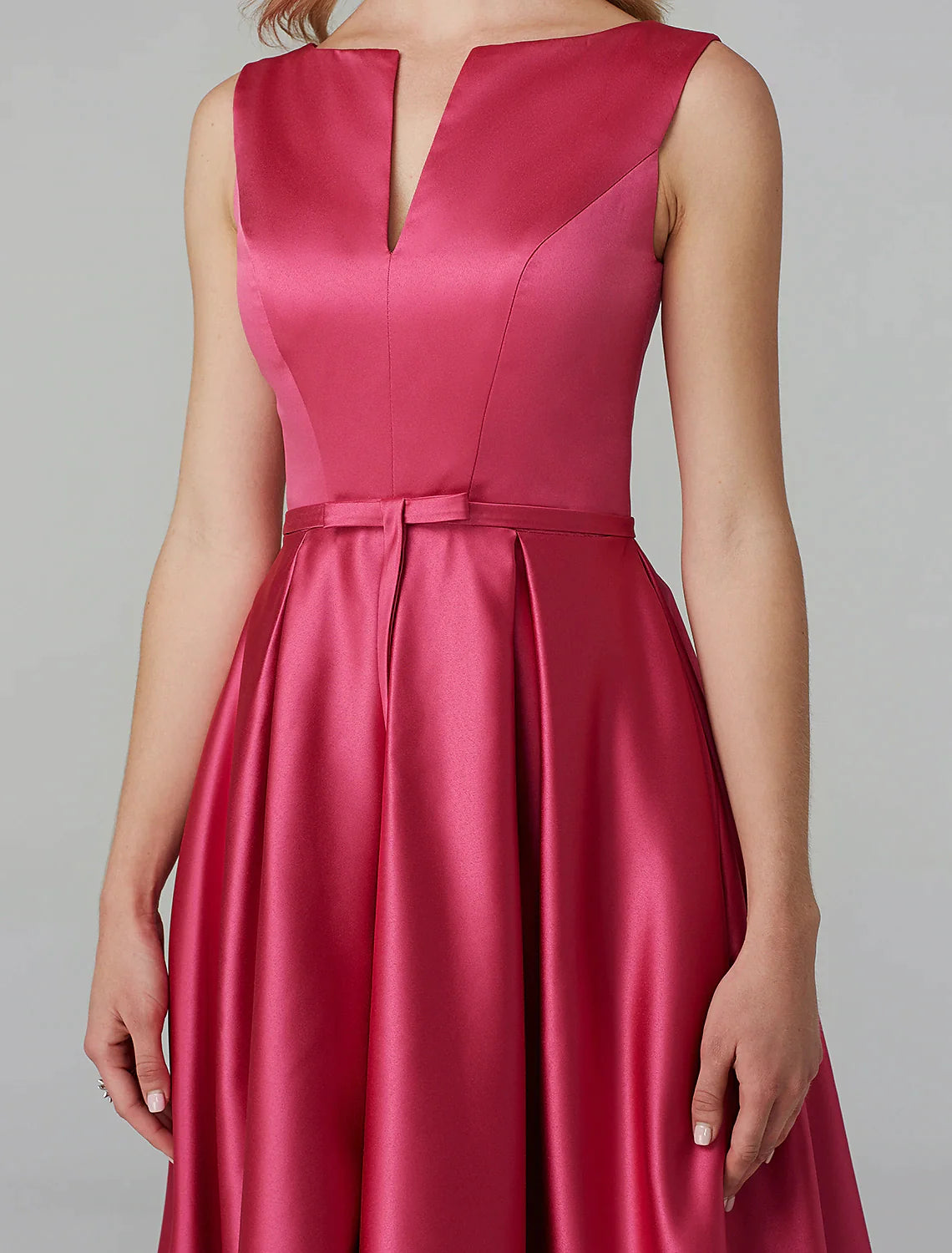 A-Line Party Dress Wedding Knee Length Sleeveless V Satin with Sash Ribbon