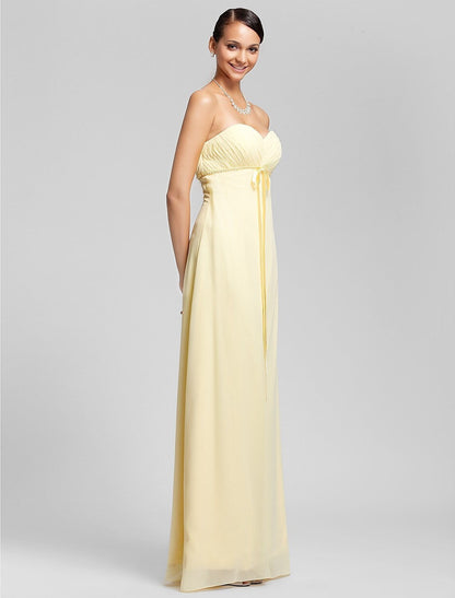Bridesmaid Dress Strapless Sleeveless Elegant Floor Length Chiffon with Bow
