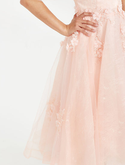 A-Line Prom Dresses Elegant Dress Wedding Short Sleeve V Neck Tulle with Appliques